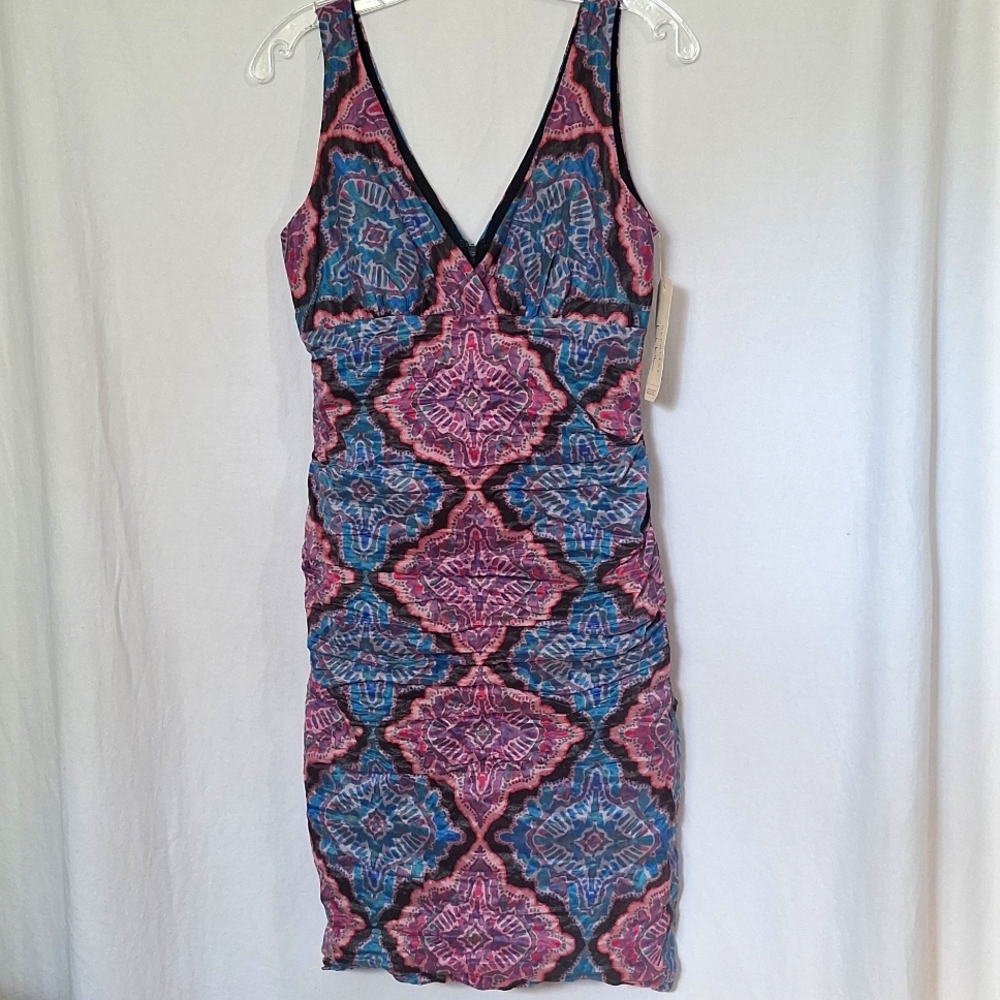Nicole Miller Artelier Krista Ruched Crinkle Kaleidoscope Dress